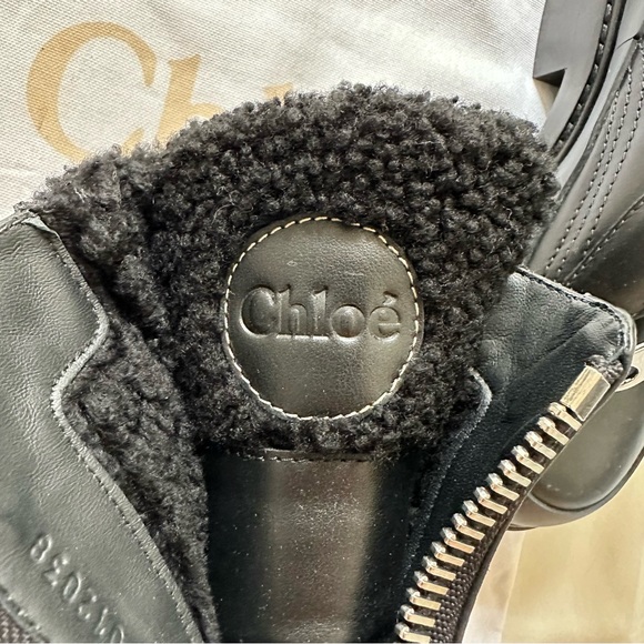 Chloe Roy Shearling-Lined Leather Black Ankle Boots Size 36.5 - Picture 11 of 14